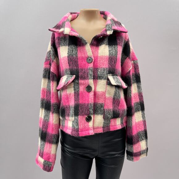 Vigoss Plaid Crop Shacket Jacket Pink Multi Women's Size Medium - Picture 5 of 15